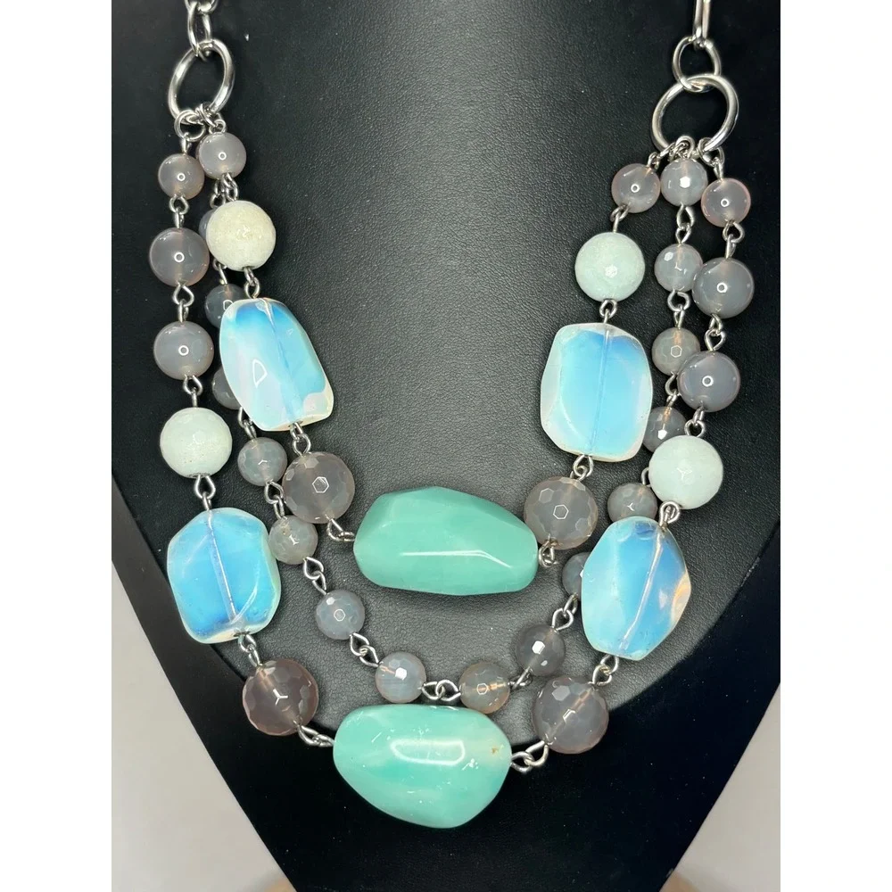 Lia Sophia Kiam Family Multi Strand Statement Necklace Blue Green Stone 22 Inch